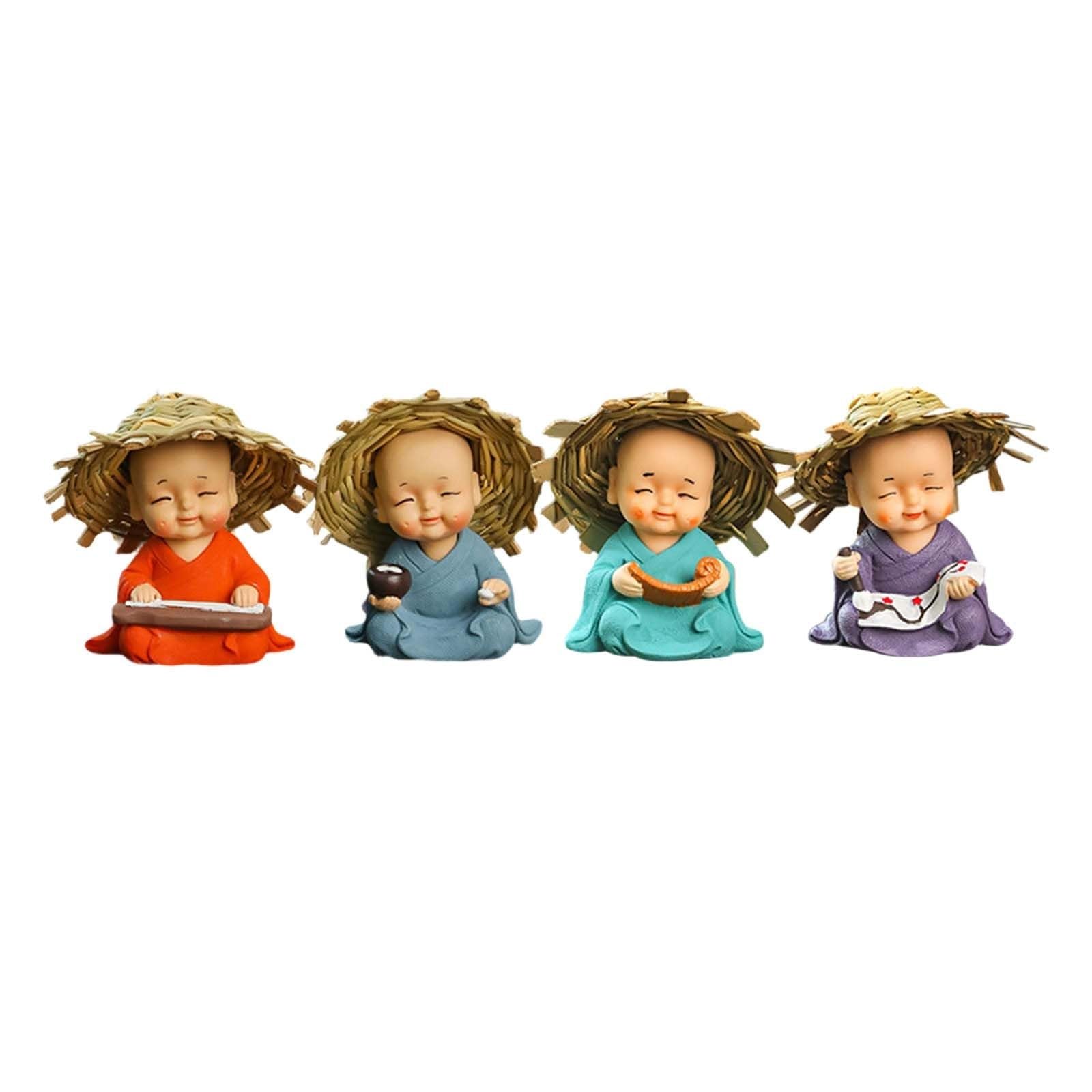 YUZDNM 4PCS Baby Buddha Statues Hear No Evil See No Evil Speak No Evils Do No Evils Cute Monk Figurine, Creative Sculpture Collectibles Crafts Arts for Flower Pot Tabletop Decor(#b)