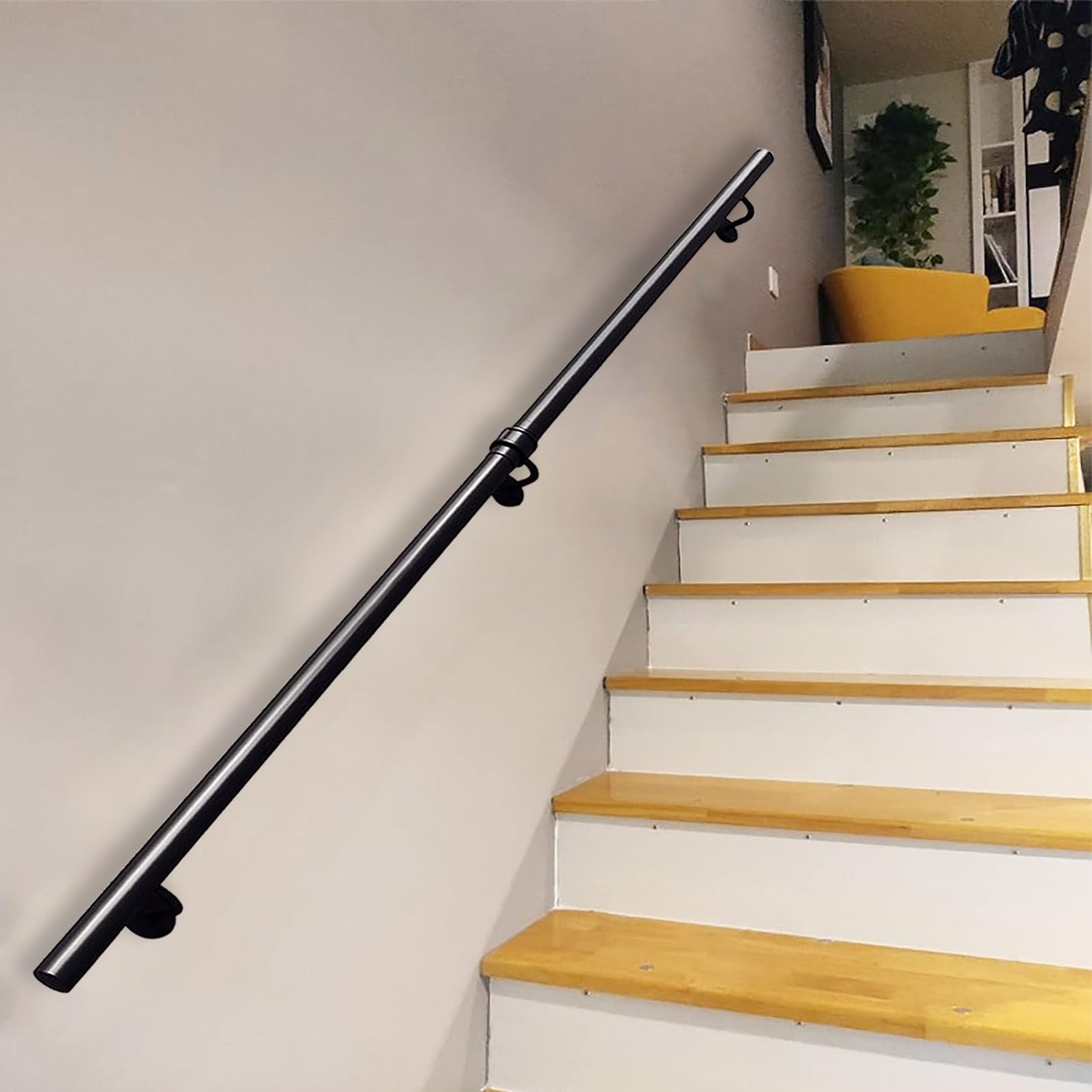 FKXSXAZ Modern Stair Handrail, Black Wrought Iron Staircase Banister Railing Grab Bar Kit for Indoor & Outdoor Wall Mount Support, Safety Handle(19ft/570cm)
