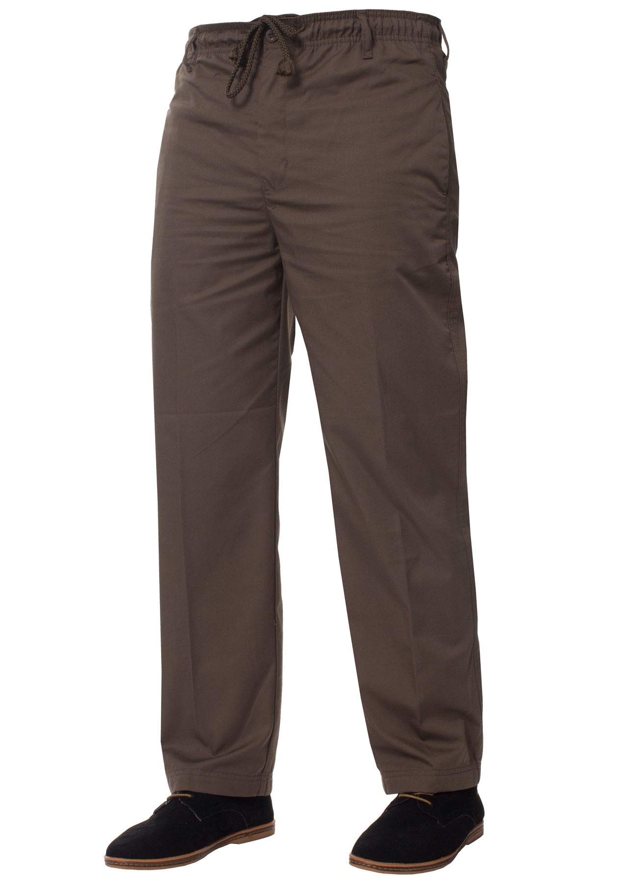 BRAND KRUZE Mens Rugby Trousers Brown Smart Elasticated Waist Plain Pants with Drawstrings 46W / 29L