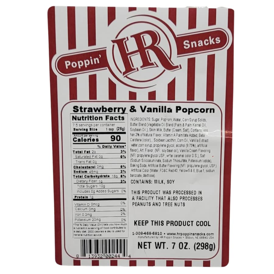 Vanilla & Strawberry Popcorn | 4 Pack | 7 oz. | Made in Gibbon, NE | HR Poppin' Snacks