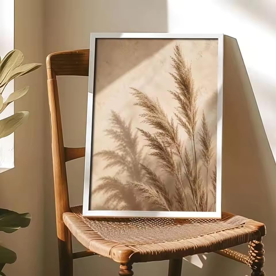 LTjiajuypd Tableau imprimé sur toile, pot en terre cuite, affiche beige à motifs de feuilles, décoration murale pour bureau, bar, salon, maison (70 x 110 cm/sans cadre)