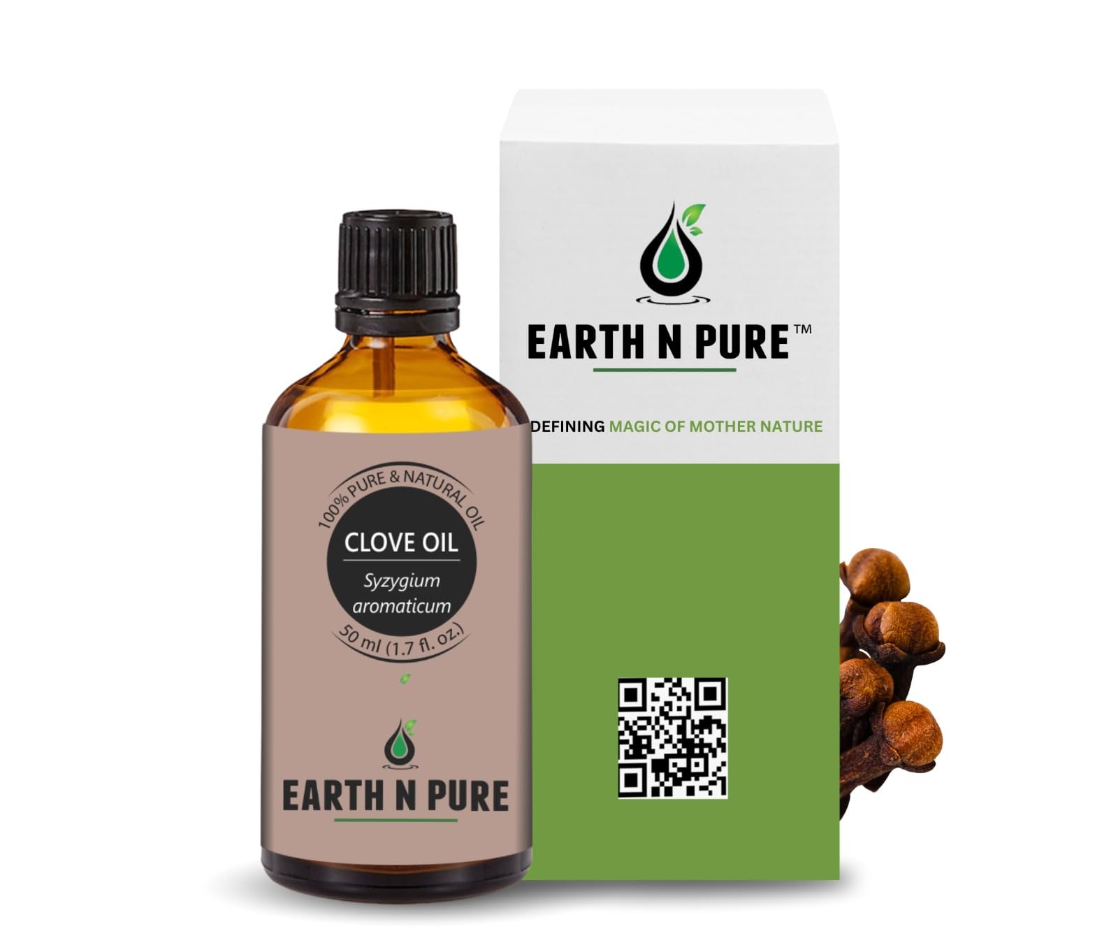 Earth N Pure Clove Essential Oil | 100% Pure & Natural | Undiluted | Warm Spicy Aroma for Diffuser, Massage & Aromatherapy | Vegan & Cruelty-Free | 50ml