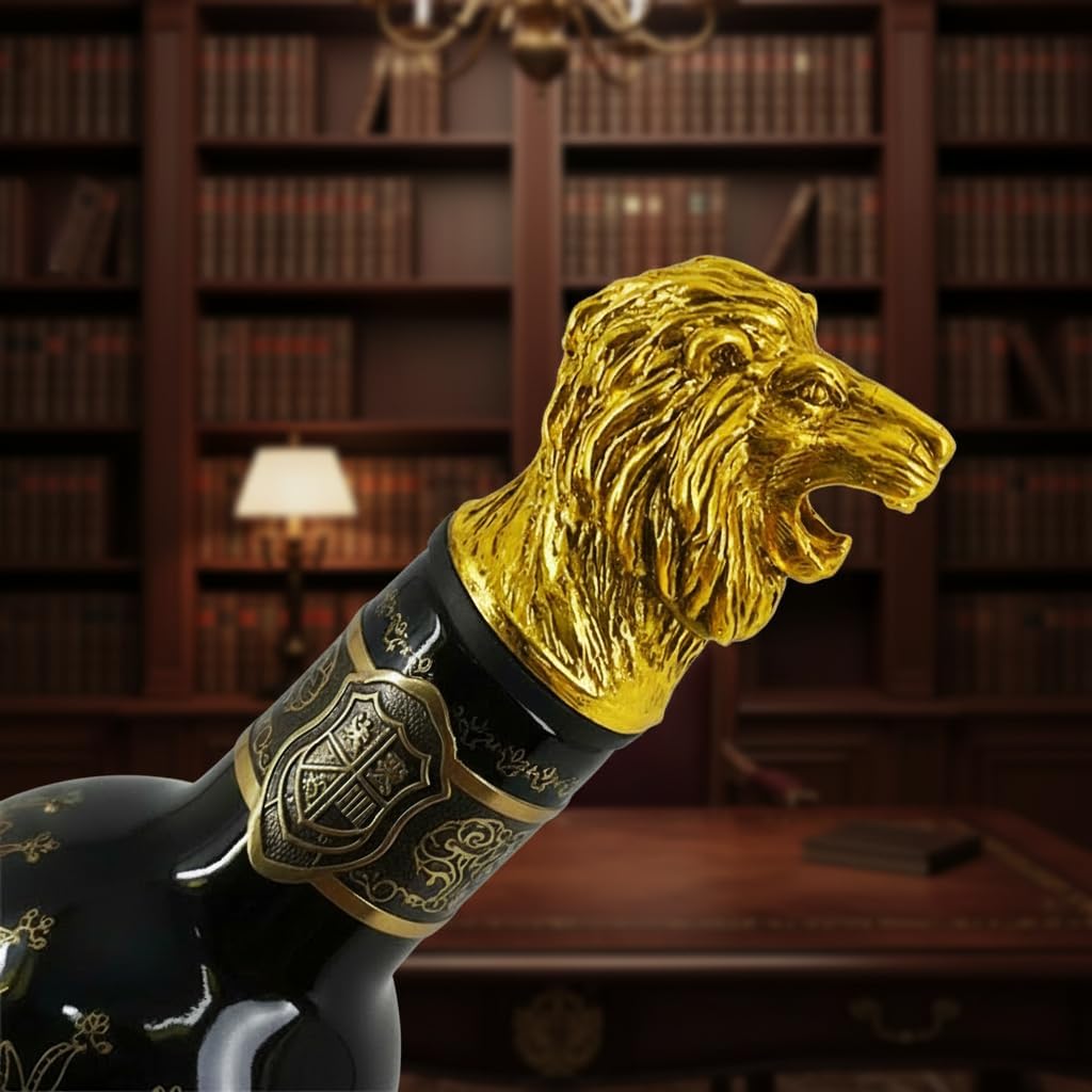 Lion wine spouts Animal head wine pourer gold Menagerie wine aerator whiskey bottle pour spout set of 2pcs (golden)