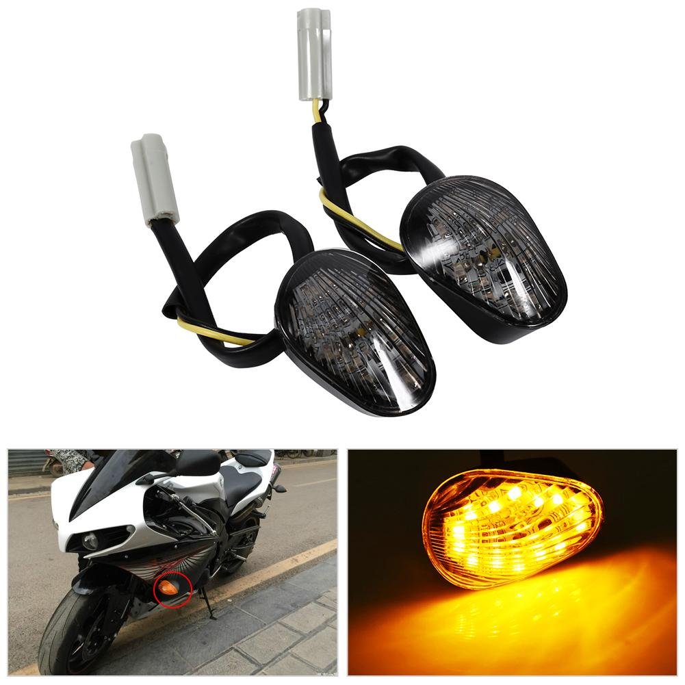 SkyjOy Frecce Moto 1 paio di indicatori di direzione ambra indicatore luminoso lampada montaggio a filo adatto for Yamaha YZF R1 R6 R6S trasparente ABS Shell + paralume PC Frecce Led Moto(Smoke