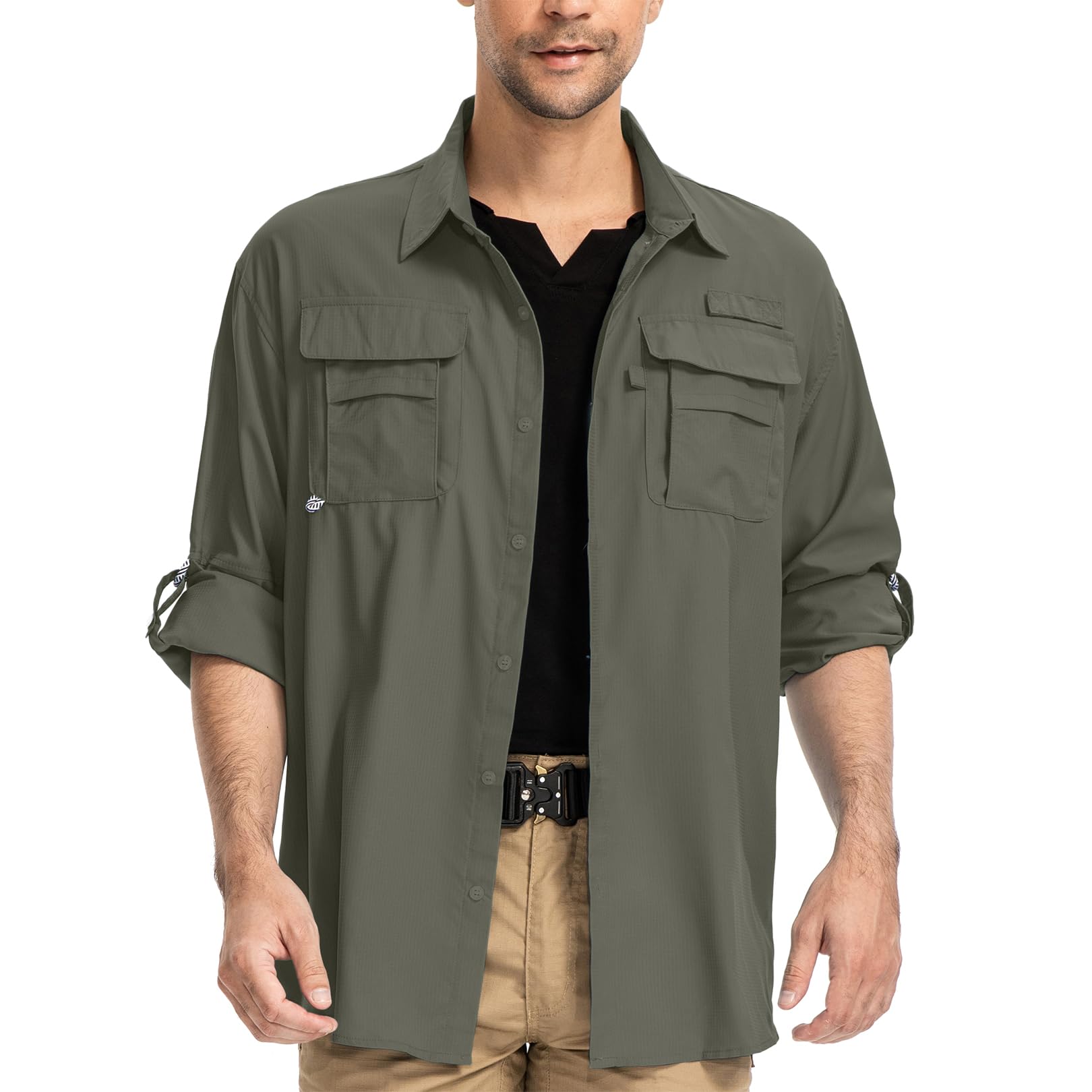 yeyity Outdoor Langarm Safari Hemd UPF50 UV Schutz Funktionshemd Atmungsaktiv Button Down Hemd für Wandern Angeln Trekking