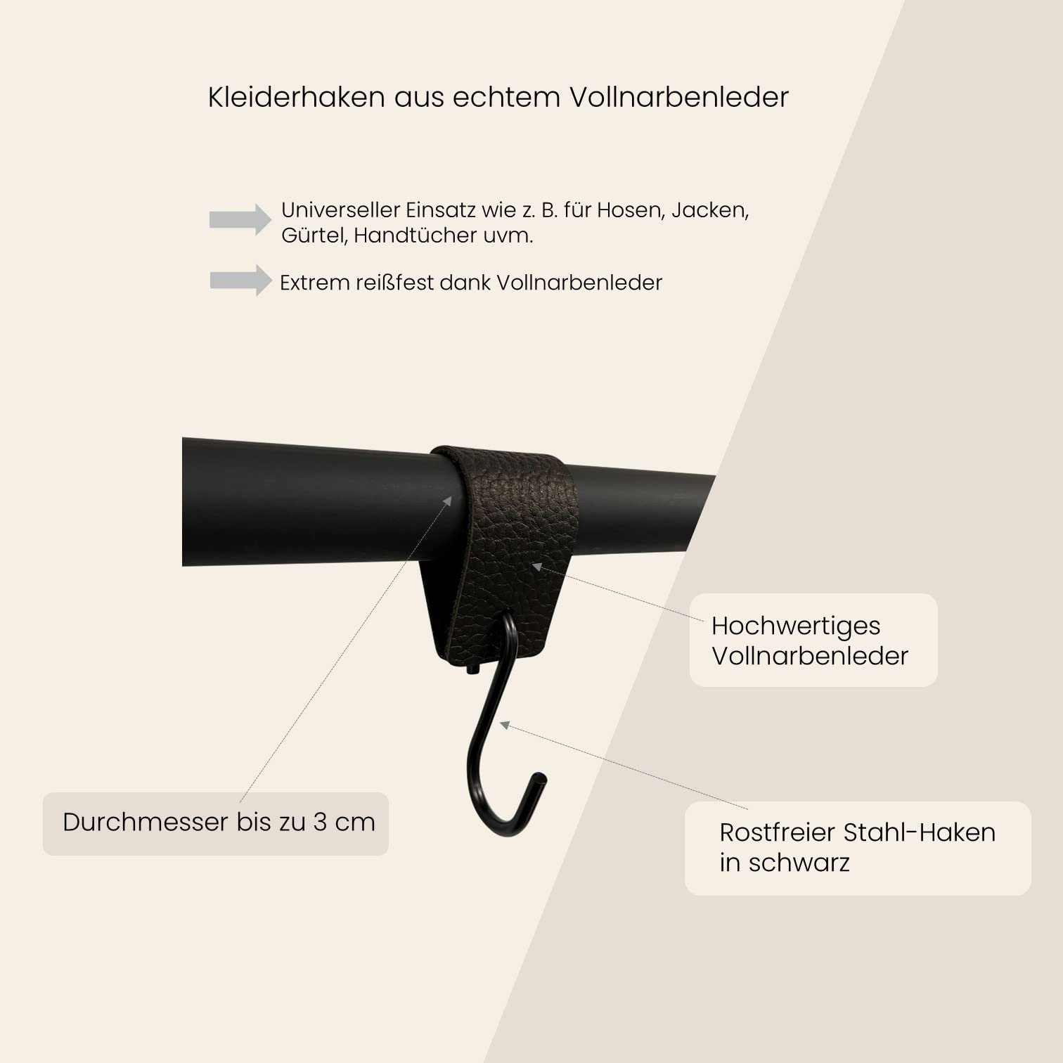 10 Stück Kleiderhaken Mit Lederschlaufe - Edelstahl S-Haken Schwarz Für Garderobe