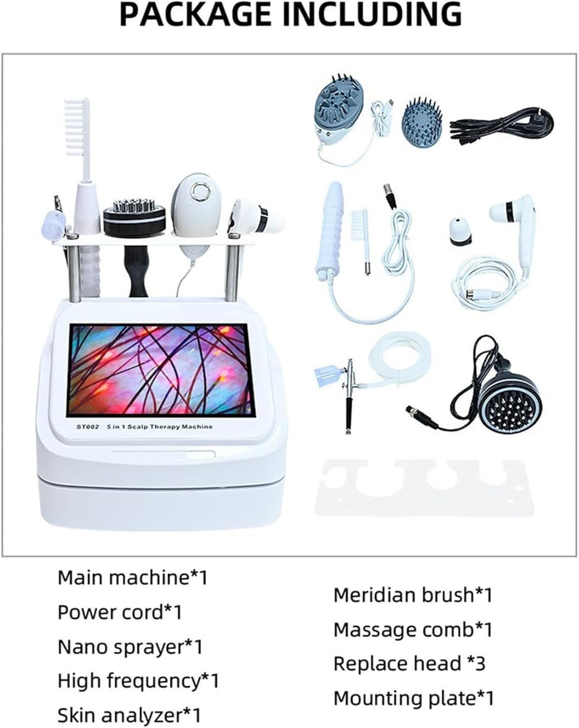 Analizzatore di capelli for diagnosi della pelle, apparecchiatura for massaggio del cuoio capelluto 5 in 1, scanner portatile for il rilevamento del cuoio capelluto, for perdita di capelli/umidità