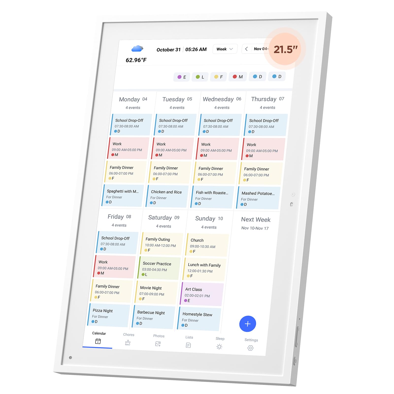 Mezed 21.5" Smart Digital Calendar, Meal Schedule, Duty Chart, HD Smart Touch Screen Home Interactive Electron Calender - Built-in Digital Photo Frame Function, Wall-Mountable (white, 21.5)