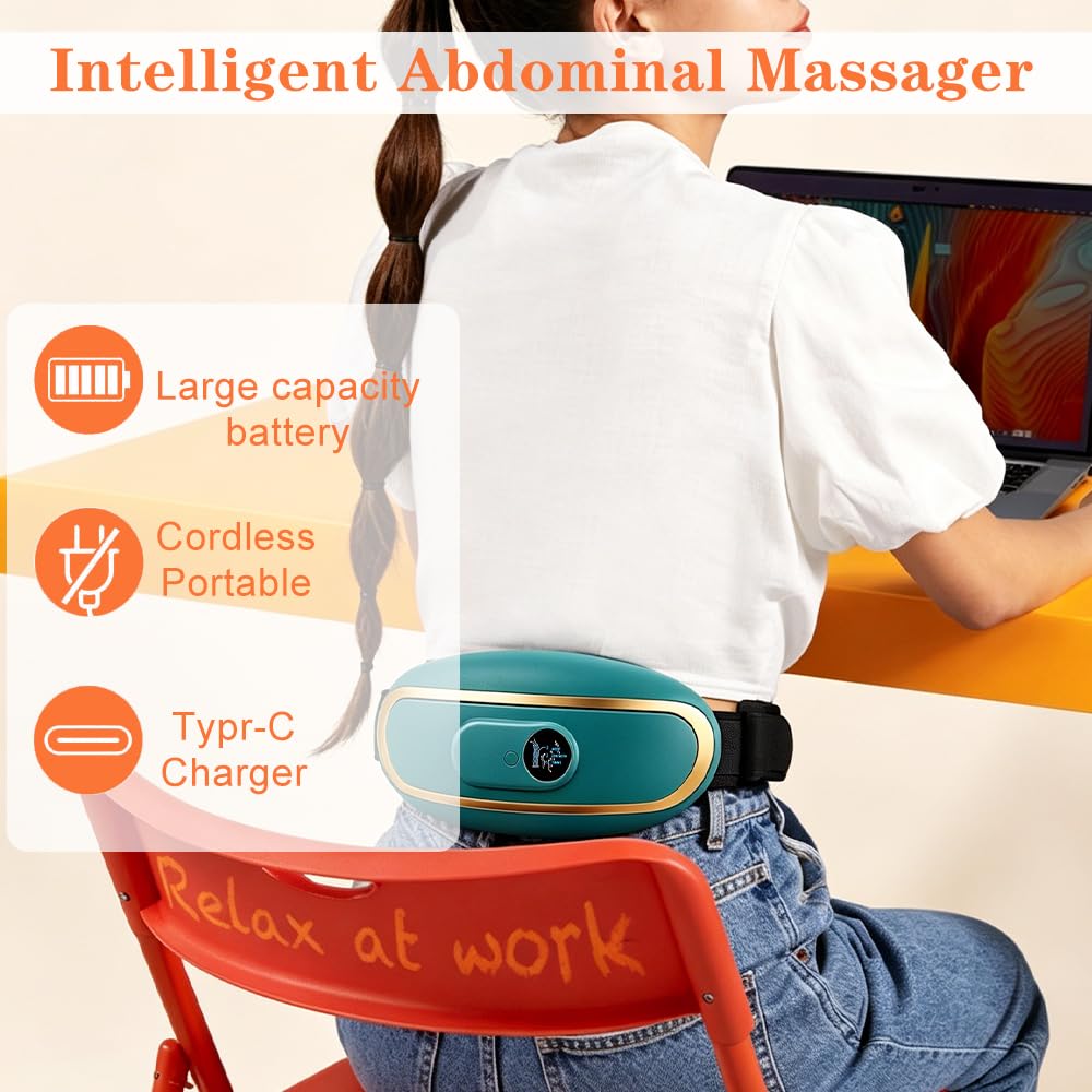 Elektrisches Bauchmassagegerät, Massage Schlankheitsgürtel, Mit Wärme- und Vibrationsfunktion zur Linderung von Verspannungen, geeignet für Bauch, Lendenwirbelsäule und Rücken (Grün)