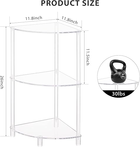 Miniatura 3 de Eglaf Mesa auxiliar triangular de acrílico, mesa auxiliar de esquina de 3 niveles, mesa de esquina pequeña para sala de estar, dormitorio, baño,