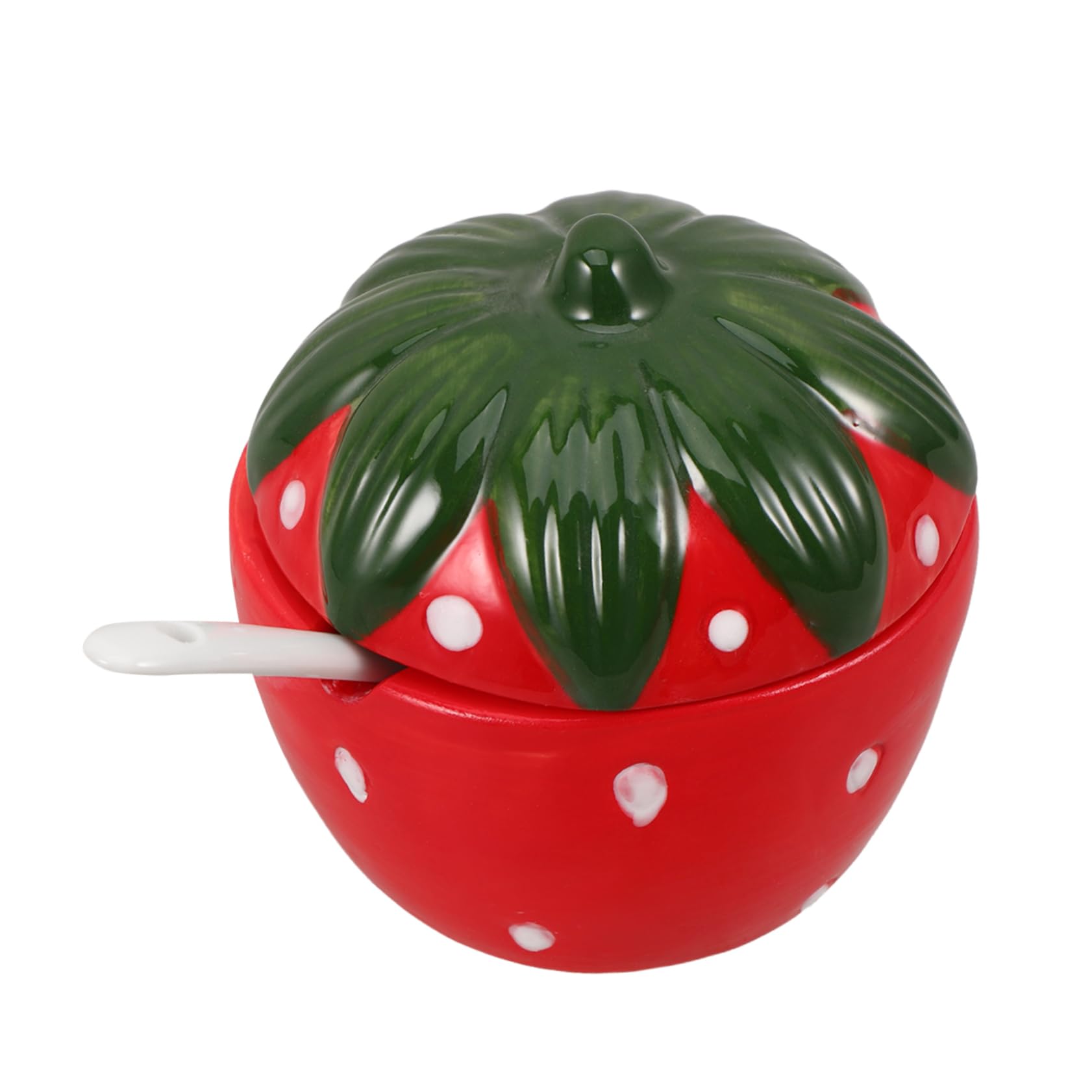 KICHOUSE Ceramic Spice Jars for Kitchen Decorative Seasoning Containers Spoon Realistic Strawberry Shape Storage Pot