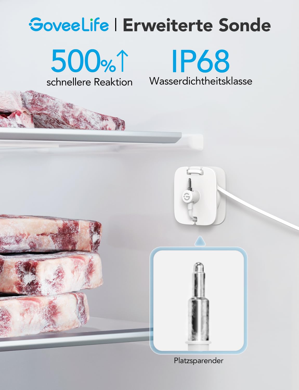 GoveeLife WLAN Kühlschrank Thermometer Digital mit Alarm, Kabellosem Funk Gefrierschrank Thermometer mit App, LCD-Display, 2 Jahre Datenexport, für Kühlschränke, Gefrierschränke, Aquarium