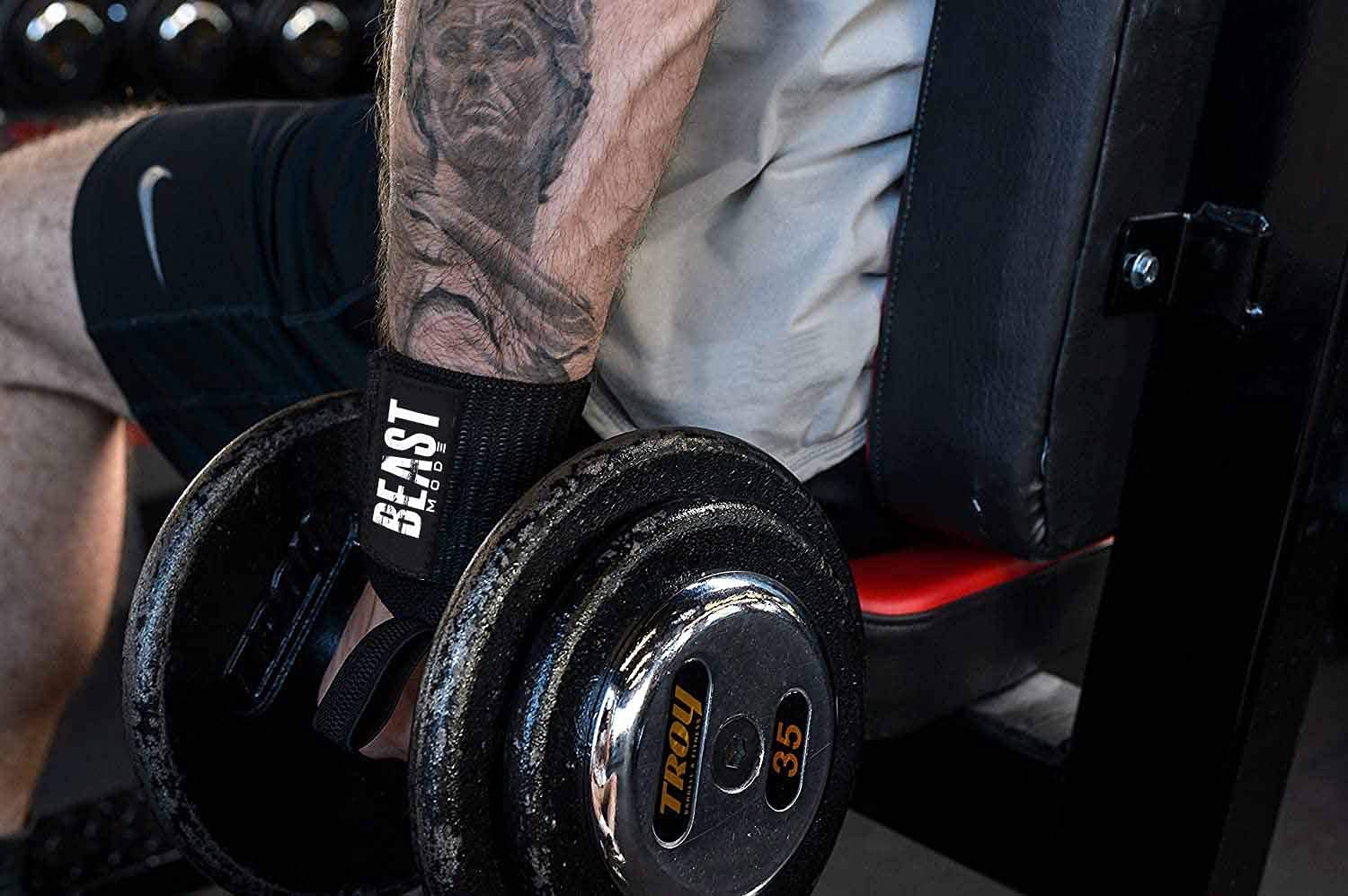 STEIGEN FITNESS Professional Beast Mode Heavy Duty Wrist Wraps Elastic Straps Brace Support Protector for Weightlifting Workout Bodybuilding Gym Fitness 4