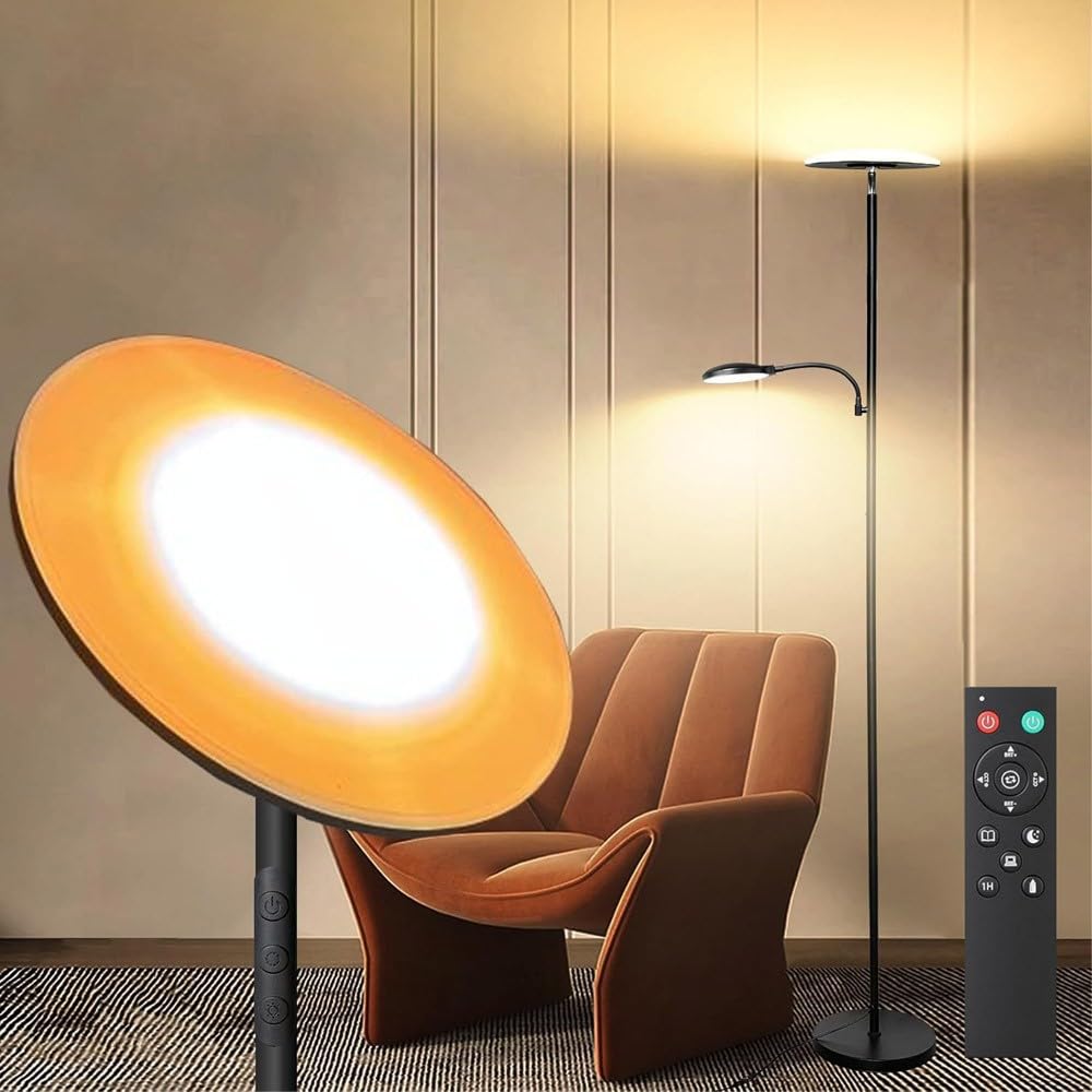 wonderlamp Lámpara de pie LED Brenan CCT Dim (30+6W). Luz regulable, control táctil