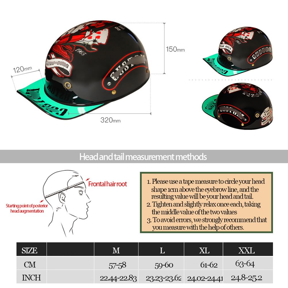 Vintage Motorrad Halbhelm, Halbschalenhelm Baseballmütze-Helm mit ECE-Zulassung, Motorrad Jet Helm Baseball Cap mit Gesichtsschutz Schnelllösetaste für Scooter Cruiser