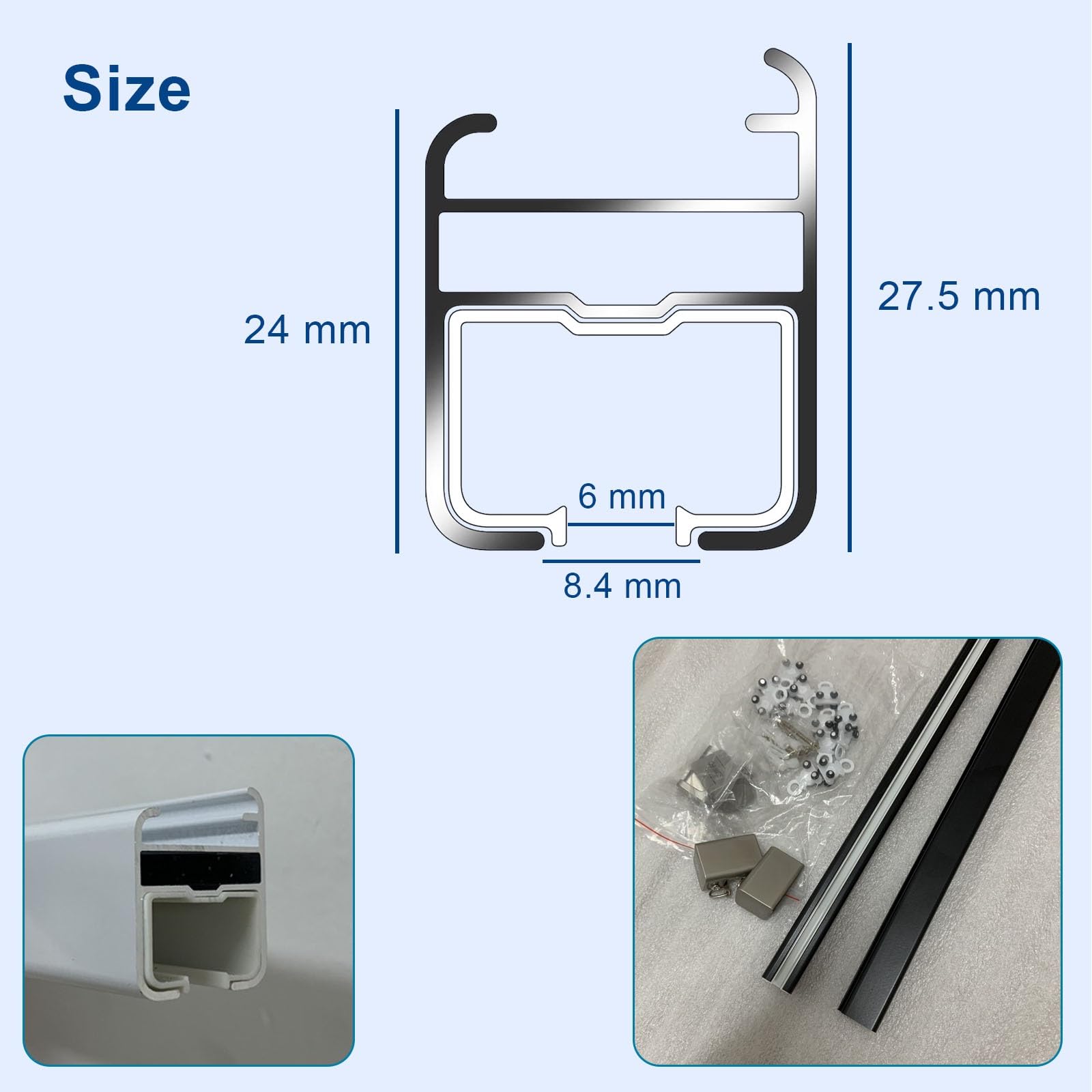 System podwójnych szyn do zasłon – aluminiowa, montowana na suficie, gładka szyna do zasłon do oddzielenia pokoju, sypialni, balkonów, szara, 2,7 m