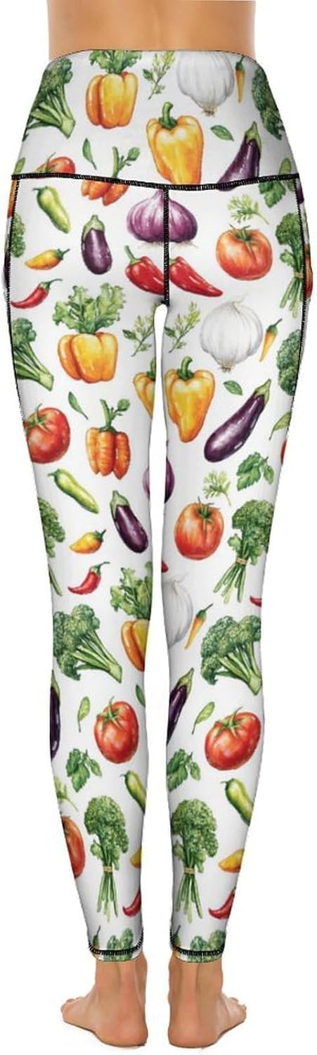 Colorful Pepper Vegetable Print Leggings for Women - High Waisted Yoga Pants Gym Workout Leggings with Pockets
