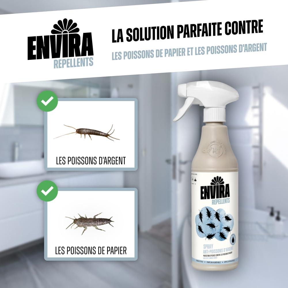 Envira Spray Contre Les Poissons d'argent - Anti-Poisson d'argent à Effet Longue durée - Inodore & à Base d'eau - 500 ML