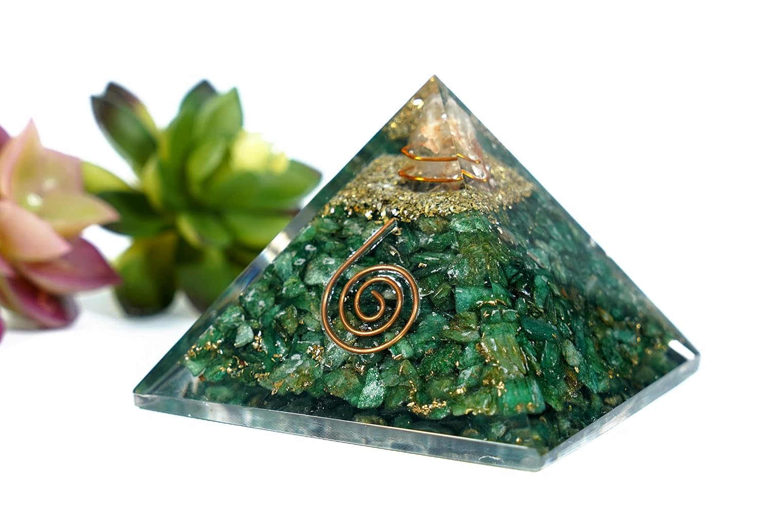 The Cosmic Connect Feng Shui Green Jade 48 to 52mm Crystal Pyramid Vastu for Good Luck | Natural Amethyst Stone Pyramid for Charm, Positive Energy Meditation