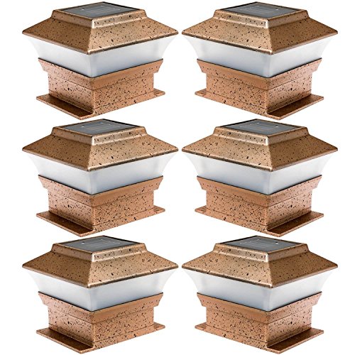 Xiong's Trading 6 Pack Solar Powered Copper Outdoor Garden Deck Patio Fence Pathway Post Light