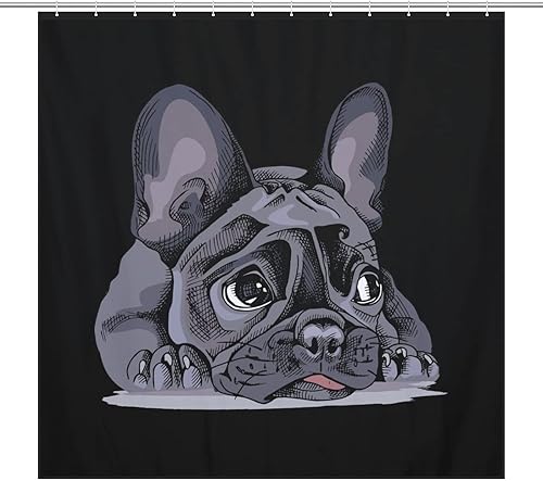 Divertidas cortinas de ducha con diseño de bulldog francés, divertidas, modernas, resistentes al agua, tela para decoración de baño con ganchos, 72