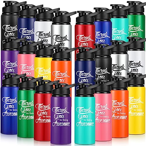 Tanlade 24 Pack Staff Employee Appreciation Gifts 20oz Aluminum Water Bottle Bulk Housekeeper Appreciation Thank You for Being Awesome Bottle with Snap Lid Thank You Gift for Coworker(Multicolor)