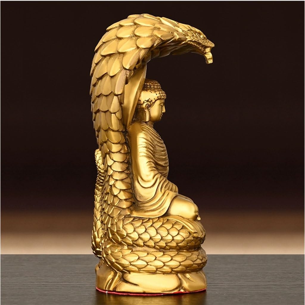 Estatua De Buda Tathagata De Latón, Adornos De Buda Serpiente, Artesanías De Escultura De Buda For El Hogar/Oficina [14 Cm De Tamaño]