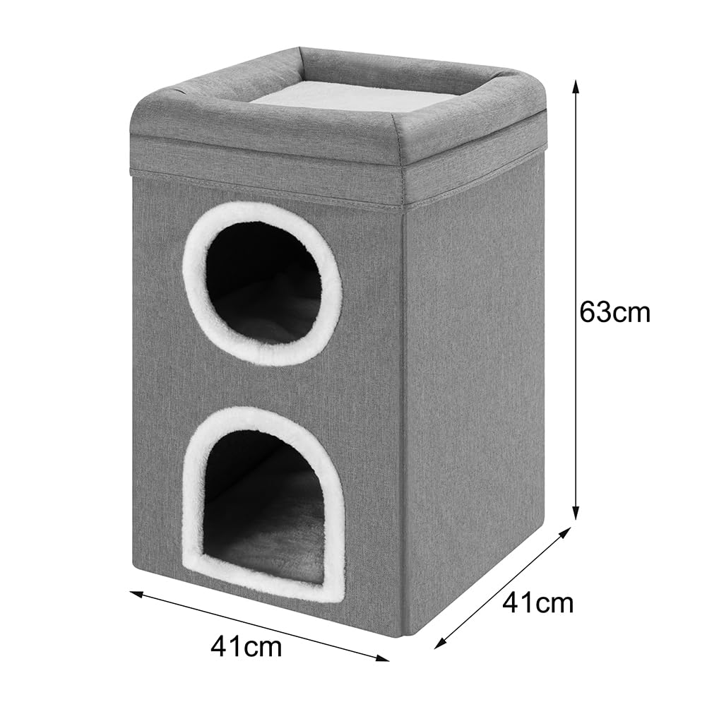 BAKAJI Niche pour Chat Pliable Gris 2 étagères Verticales, abris pour Animaux domestiques, griffoir en Polyester Chaud et rembourré, lit avec Base antidérapante 41 x 41 x 63 cm