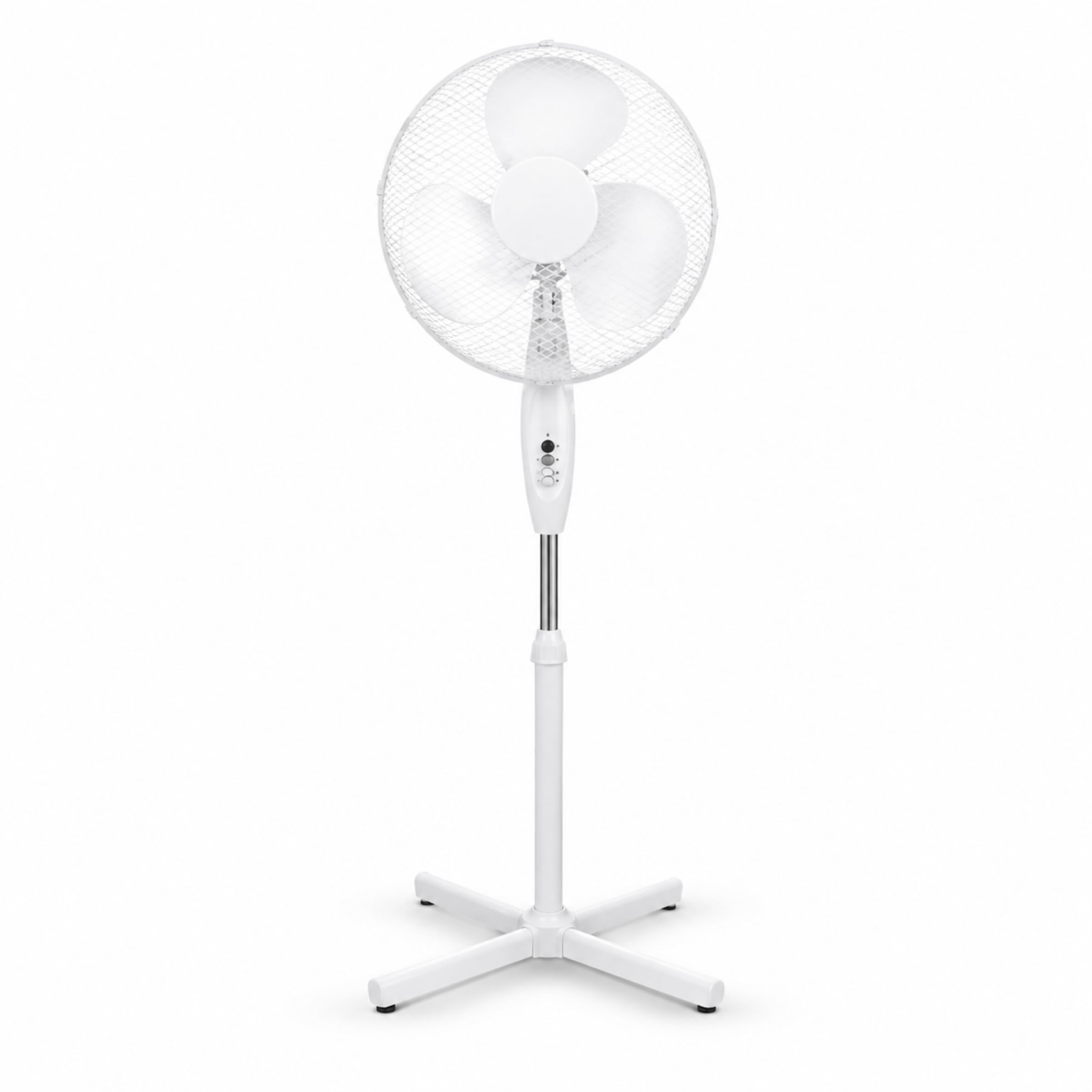 EHD White Pedestal Fan with Adjustable Height, Oscillation & 3 Speed Settings, 3-Blade Floor Standing Cooling Fan with Mesh Safety Guard and Cross Base for Bedroom, Living Room & Office