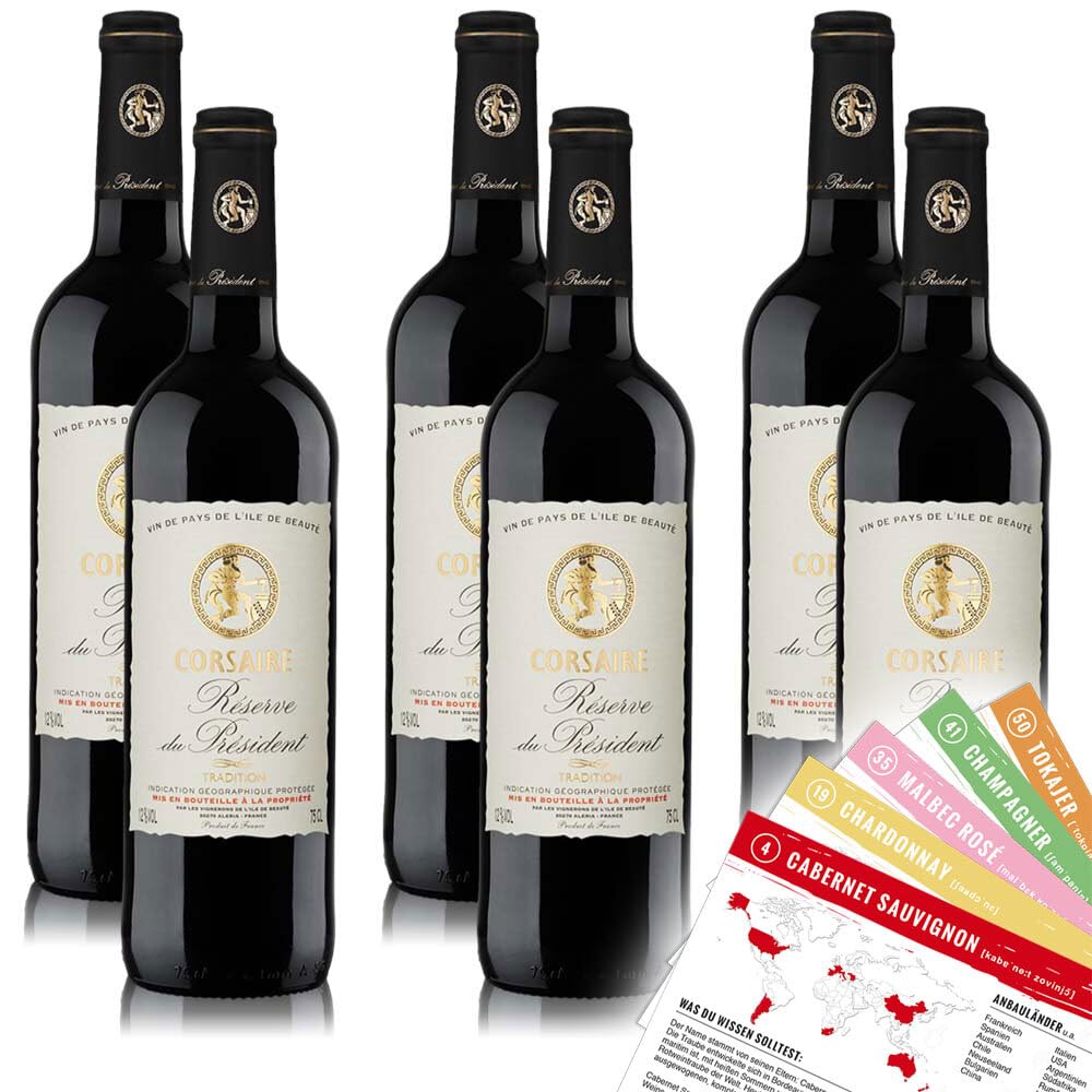Corsaire Réserve du President Rouge, trocken, sortenreines Weinpaket + VINOX Winecards (6x0,75l)