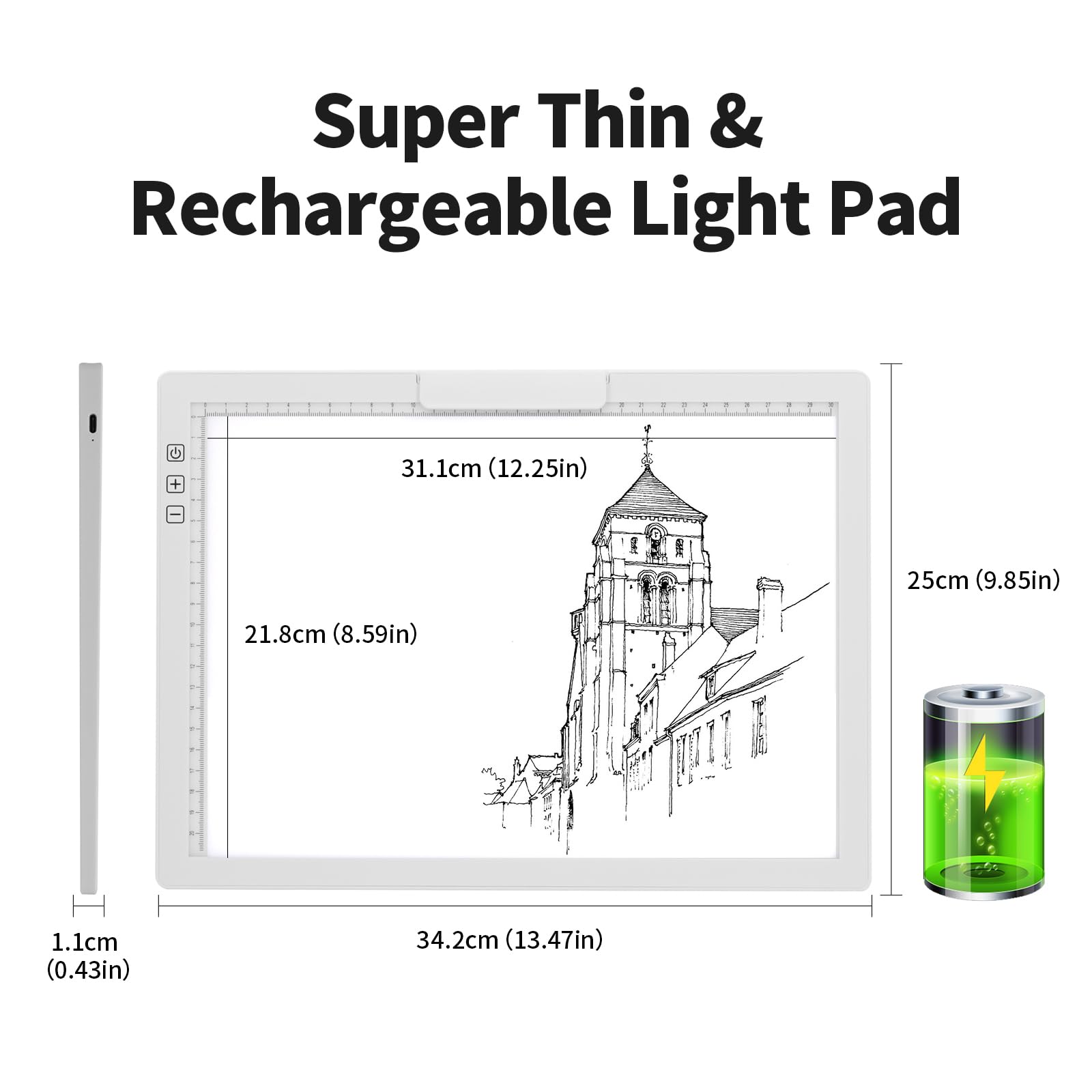 KOBAIBAN Wireless A4 LED Light Pad with Innovative Stand, Top Clip, Stepless/ 6-Level Dimmable Brightness Rechargeable tracing Light Box/Board for Cricut Weeding Vinyl, Diamond Painting, HTV (White)