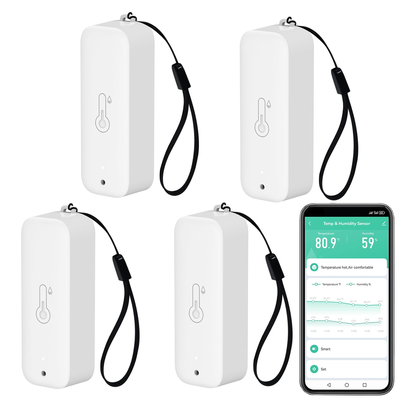 Termometro Hygrometro WiFi, smart di Temperatura e umidità con monitoraggio tramite app remota,sensore di temperatura e umidità interno con esportazione di dati di archiviazione,compatibile Alexa.4PCS