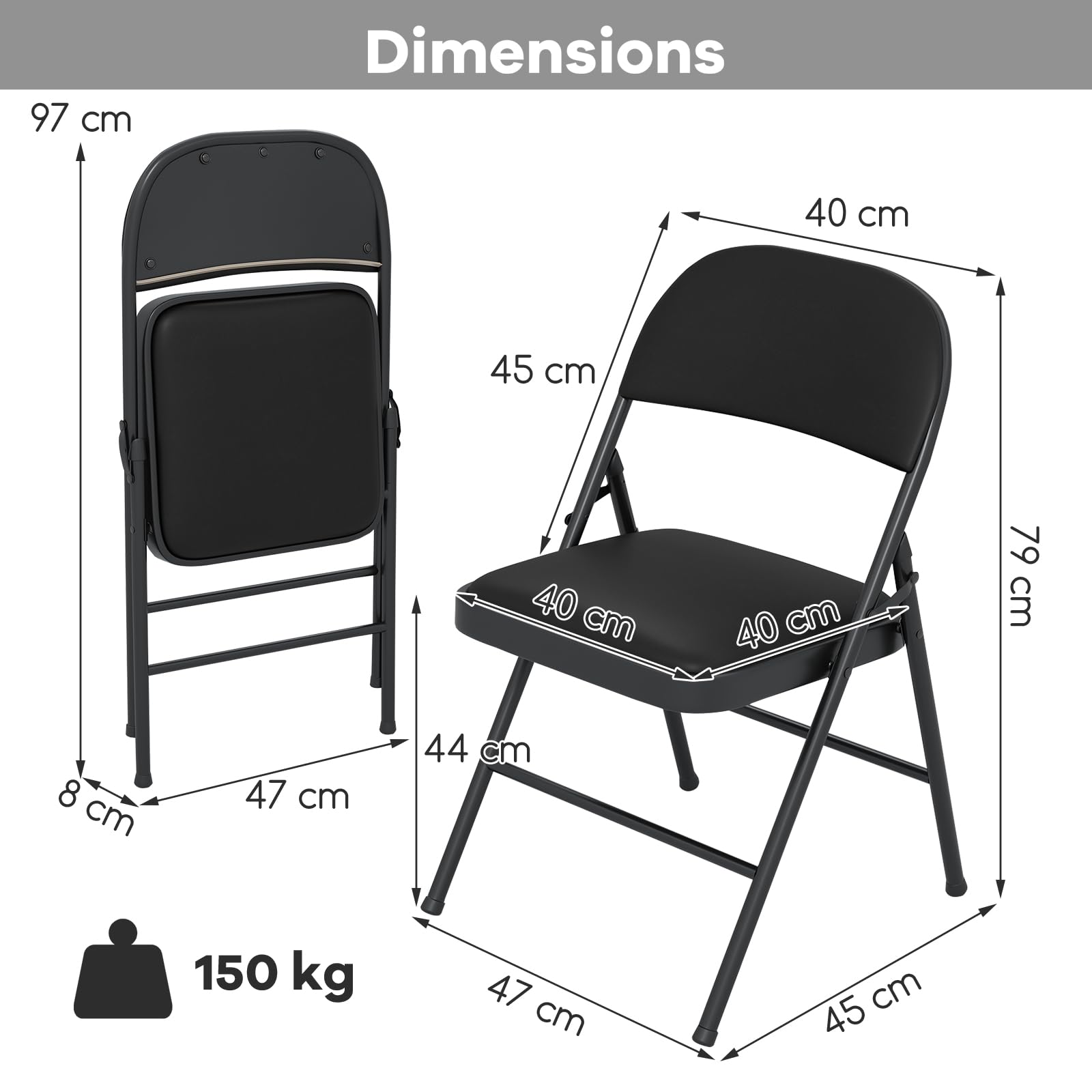 HOMASIS Lot de 2/4 Chaises de Bureau Pliantes, Chaises de Salle à Manger Empilables avec Cadre en Métal et Poignée de Transport, Fauteuil pour Chambre, Salle de Réunion (4,Modèle 1)