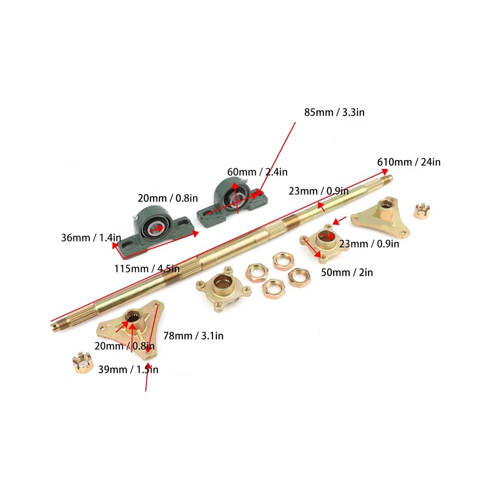 Ejes cardán para moto Kit de eje trasero para kart de 24 pulgadas, bujes  metálicos antiimpacto,