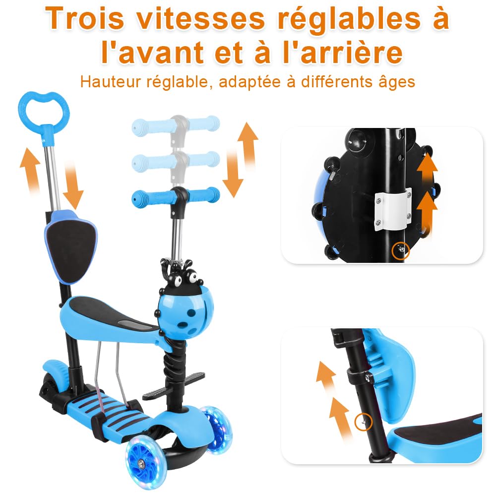 Patinete Scooter Niños con asiento extraíble Altura ajustable 2-8 años