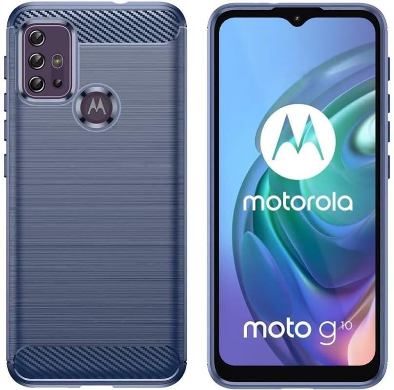Image of NPRC Hybrid Ultra Slim Protective Case TPU Non-Slip Carbon Fiber Texture Shockproof Case Cover for Moto E40 - Blue