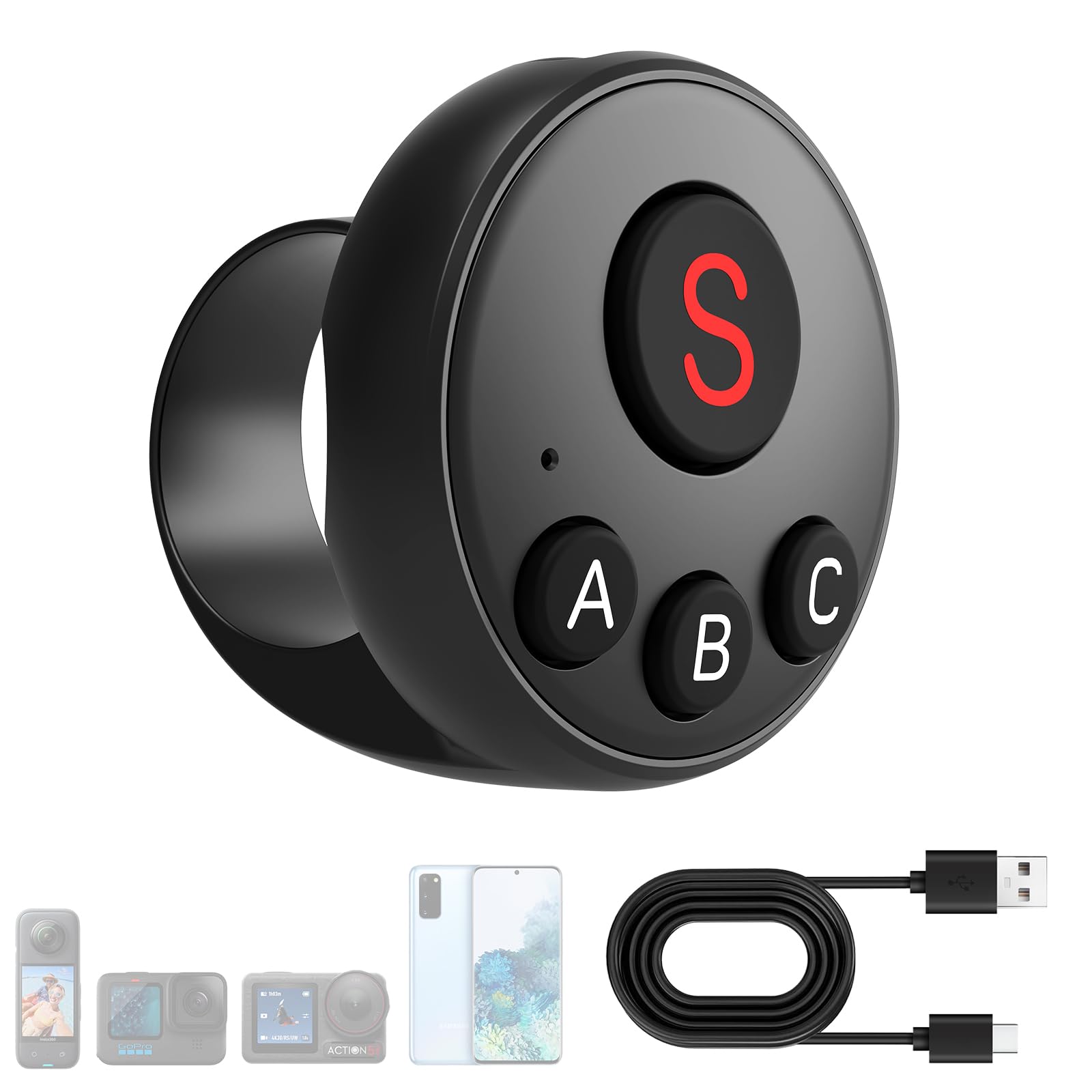 Ring Fernbedienung für Insta360/GoPro/DJI, Wireless Smart Ringfernbedienung für Insta360 X3/X4/X5, Action 4/5, GoPro 9/10/11, Tragbare, Wiederaufladbare Action-Kamera-Fernbedienung