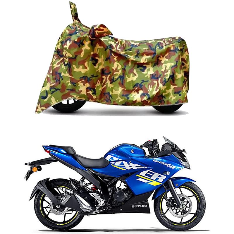 Image of Waterproof 100% PVC Coated Bike Scooty Two Wheeler Body Cover Compatible for Suzuki Gixxer SF 250 Moto /UV-Rays /Heat Protection /Birds Dropping /Scratchproof /Dust Proof /All [6X6 Jungle Print]