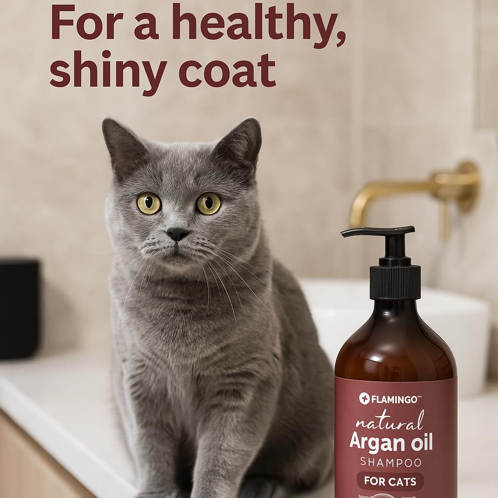 Flamingo Shampooing Naturel pour Chats – 500 ML, Doux, Hydratant, Soins Naturels pour Le Pelage