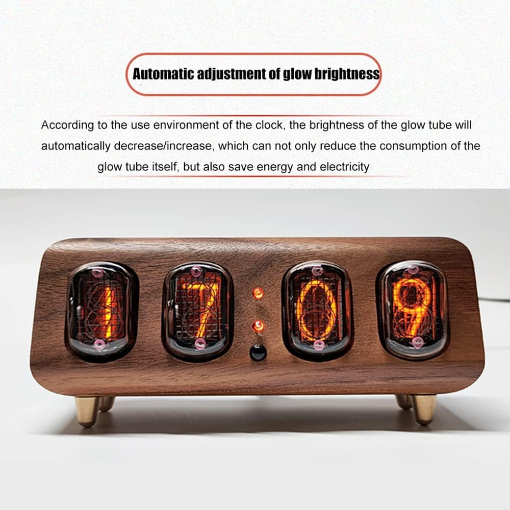 Elektroniczny zegarek Nixie Tube, kreatywny świecący kolorowy zegarek, regulowana jasność, niezrównane efekty wizualne, skorupa orzecha włoskiego, ręcznie wykonana, prezent dla ukochanej, przyjaciela