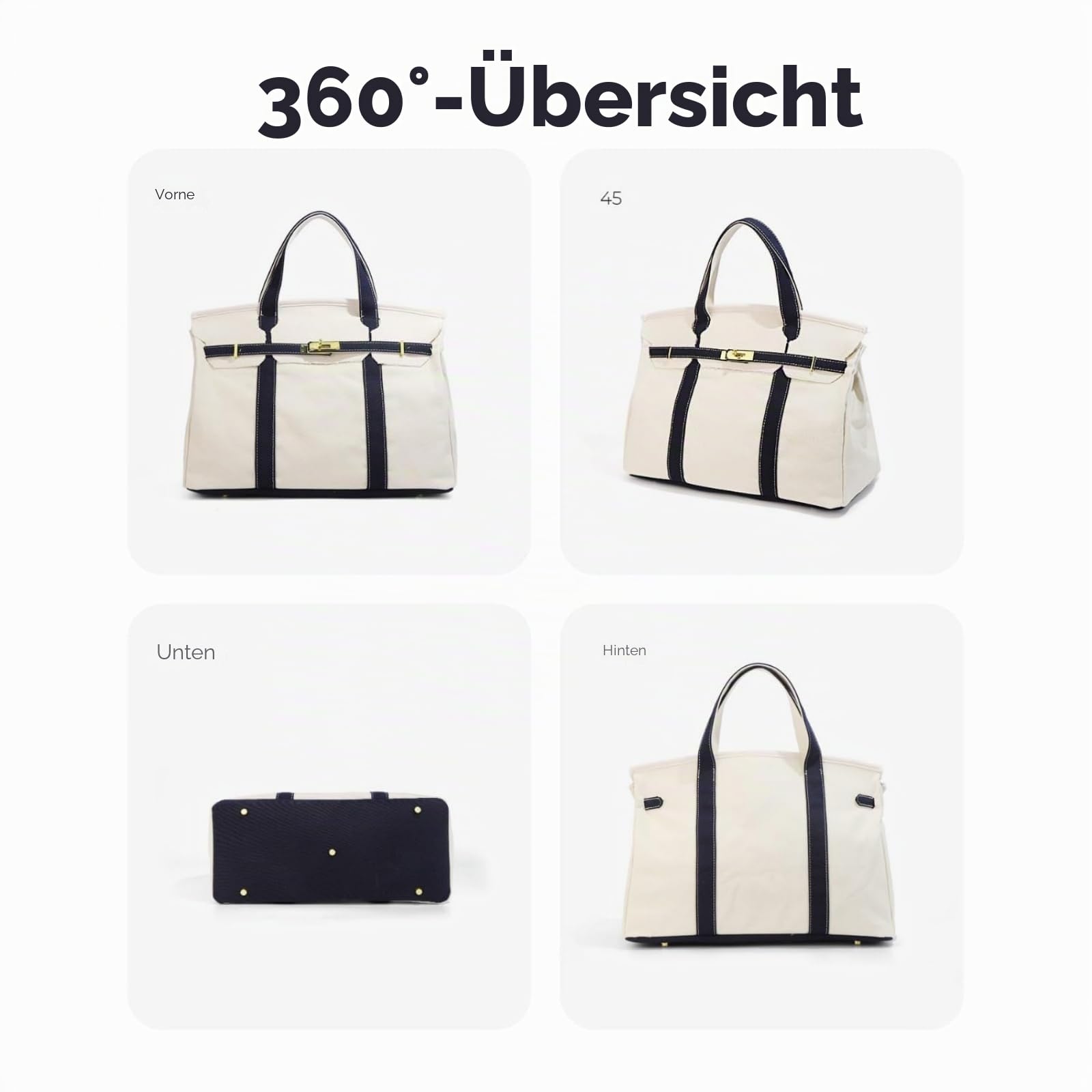 Canvas Shopper Tasche Damen - Großformatige 40x29cm Handtasche Mit Gold Hardware & Anti-Rost Nieten, Elegante Tote Bag Für Arbeit, Uni & Reisen