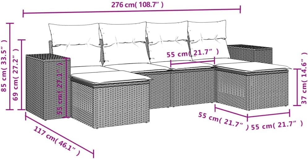 Garden Sofa Set Adjustable Feet, Outdoor Rattan Furniture Set for Patio, Balcony - Chairs, Piece