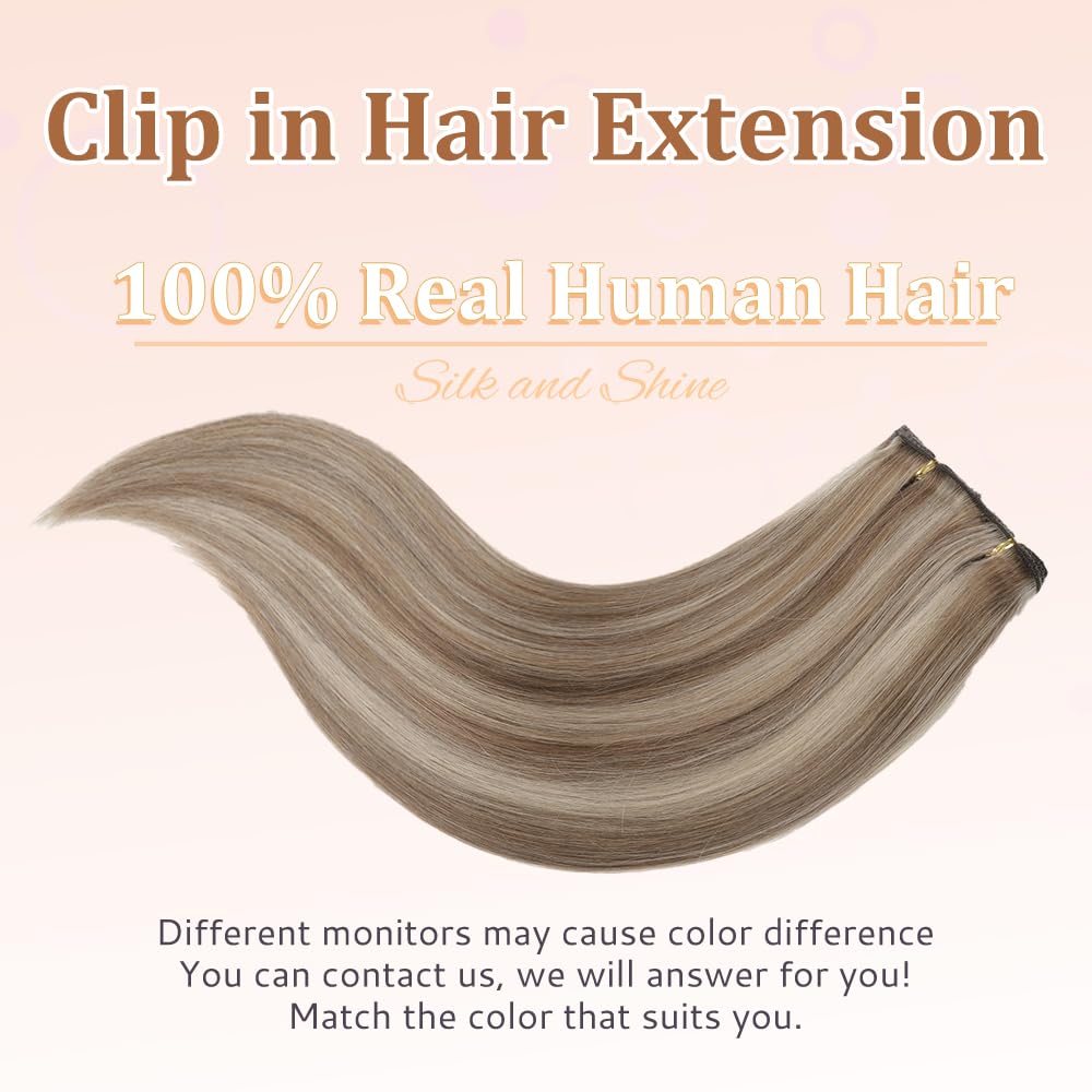 HotLulana Extension Capelli Veri Clip 7pcs 45cm 120g Extension Capelli Veri 18 Pollice Extension Capelli Clip Invisible Extension Clip Capelli Veri Clip IN Extension Human Hair P6/18K#