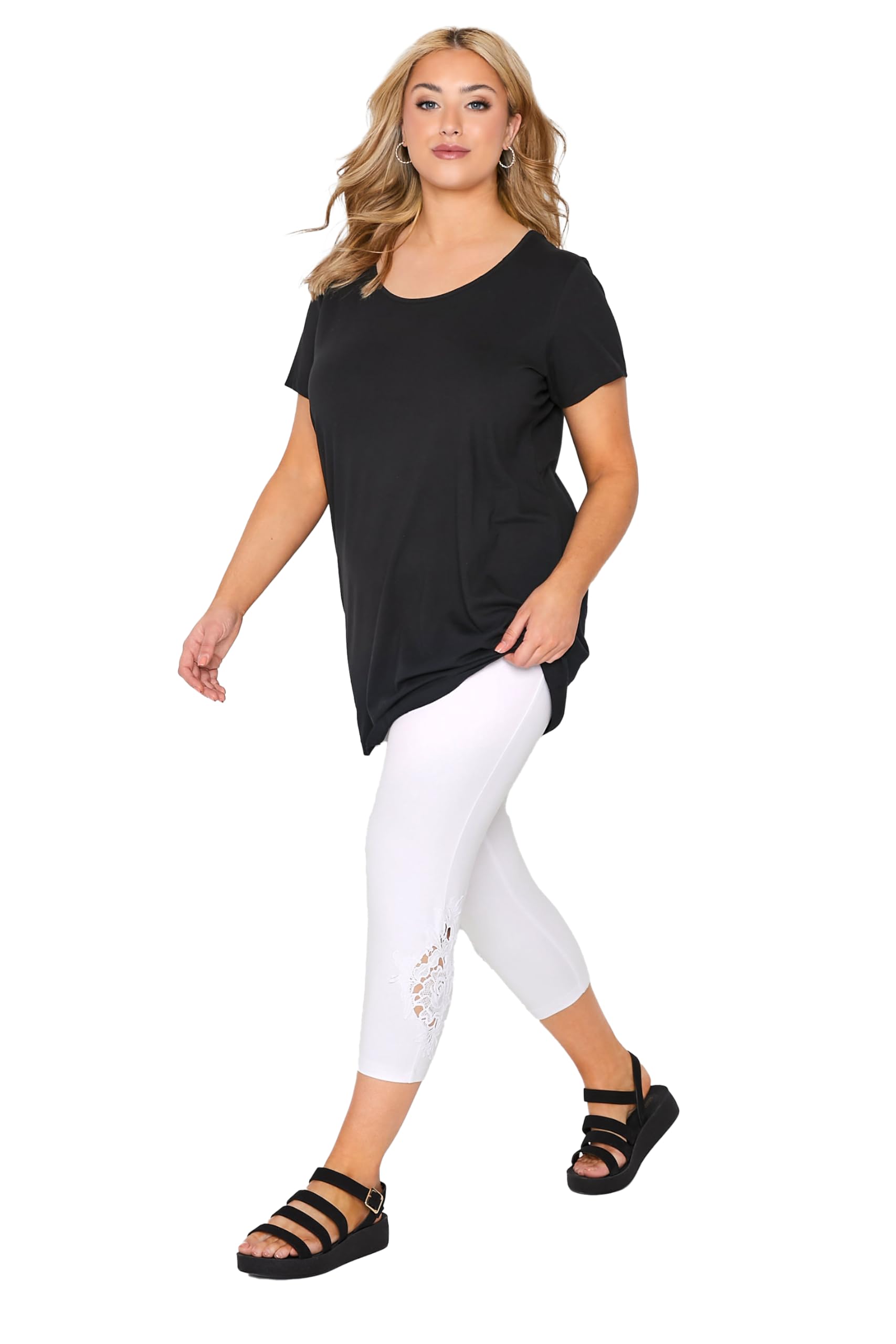 Yours Women's White Lace Cropped Leggings In | Size: 22