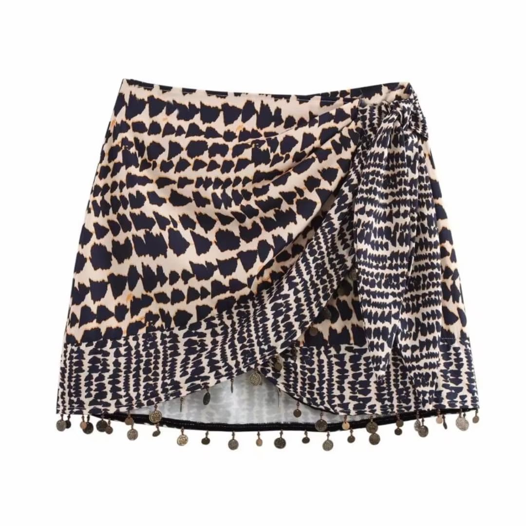 Faldas De Tubo Mujer Falda Mini Estampada Sexy para Mujeres Falda Asimétrica De Cintura con Flecos Metálicos Y Flecos para Fiesta Callejera