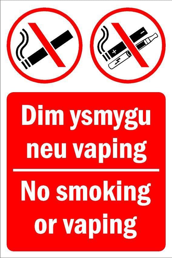 Dim ysmygu neu vaping/no smoking or vaping sign - Self adhesive sticker (200mm x 150mm)