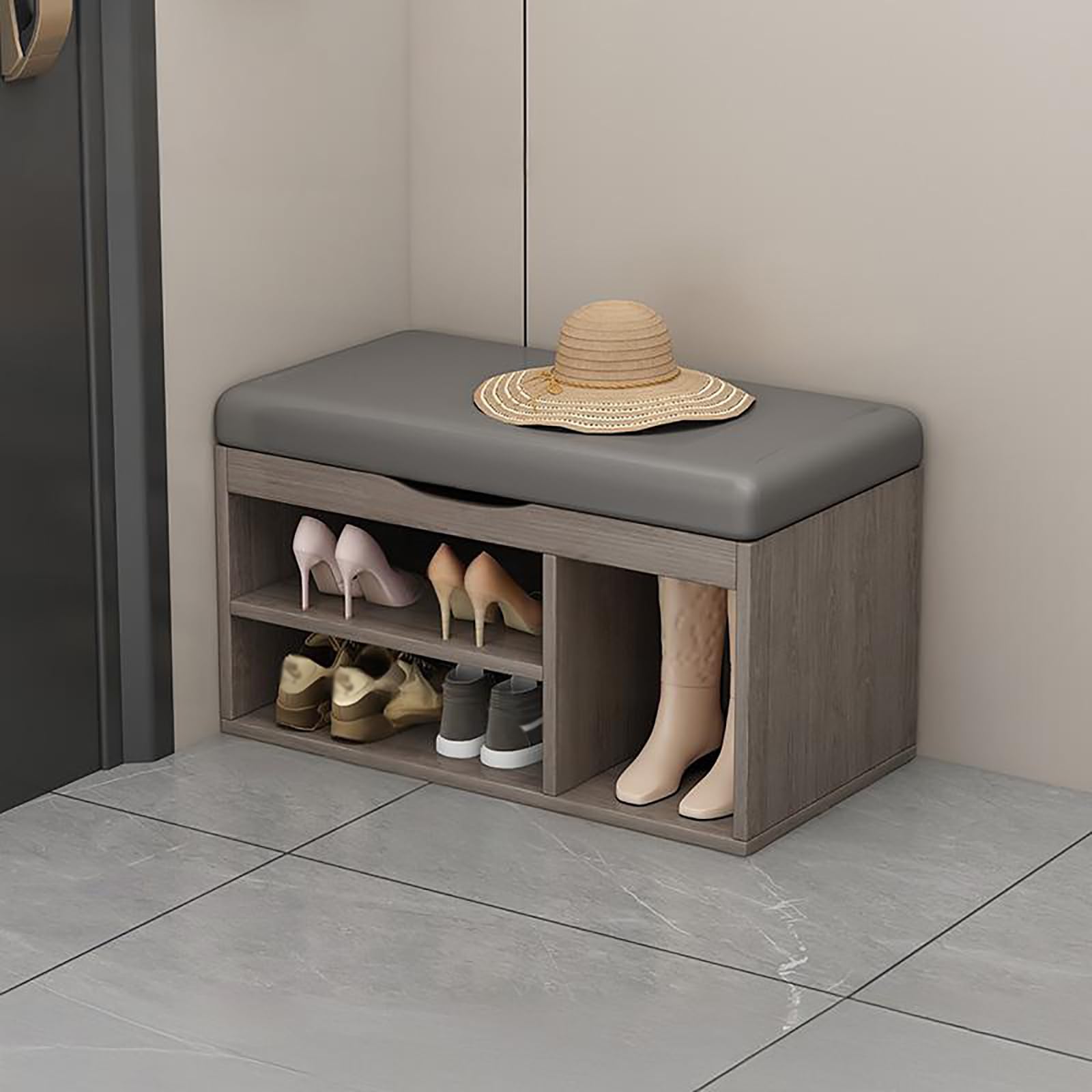 MSHGSKU Multifunctional Open Shoe Bench 2 Layer Storage Ottoman Gray Footrest for Bedroom Living Room Hallway Entryway Store Stylish Shoe Rack (80cm)