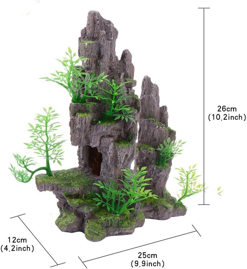 MC MEICHUANG Aquarium Ornament Mountain View Stone Ornament Tree Rock Cave Fish Tank Decoration, Black Grey, L - Image 2