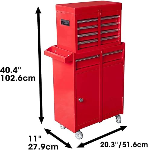 Miniatura 2 de BIG RED ATBT1204R-RED - Caja de herramientas desmontable de 4 cajones con armario de almacenamiento grande y estante ajustable, 20.3 pulgadas de