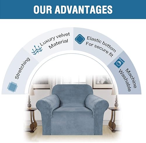 Miniatura 5 de H.VERSAILTEX - Funda elástica de terciopelo para sillón, 1 funda para sillón o butaca de sala de estar, funda para muebles hecha de terciopelo